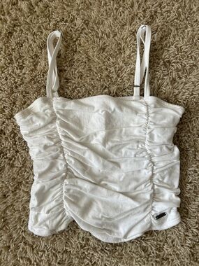 Hollister White Ruched Spaghetti Strap Tank Top Size XS